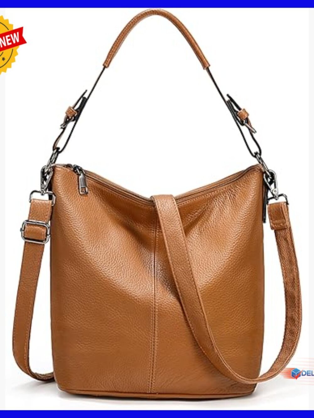 Large Genuine Leather Hobo Bag with Adjustable Straps, Multiple Pockets